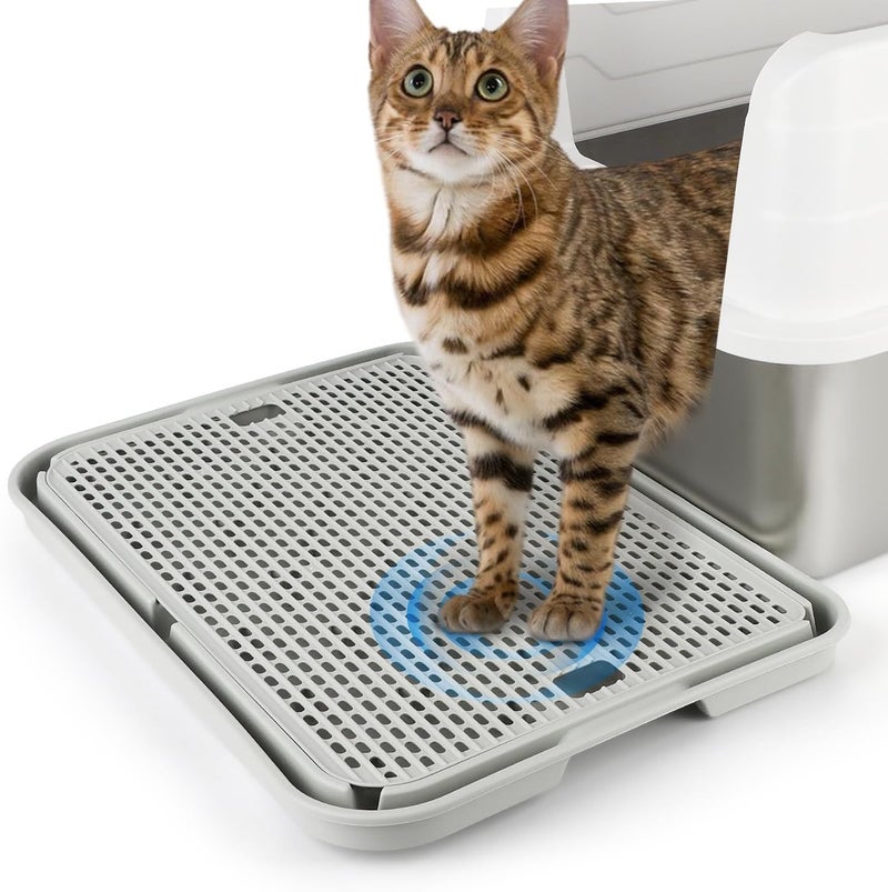 Bartuke Litter Box Step, Cat Step/Ramp/Catcher with Filter Function, Easy to Clean, Ideal for Kitten & Elderly Cats (Light Grey) - Image 1